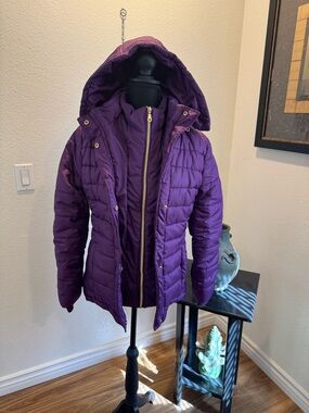 Rampage Purple Quilted Hooded Puffer Jacket Size Juniors Medium